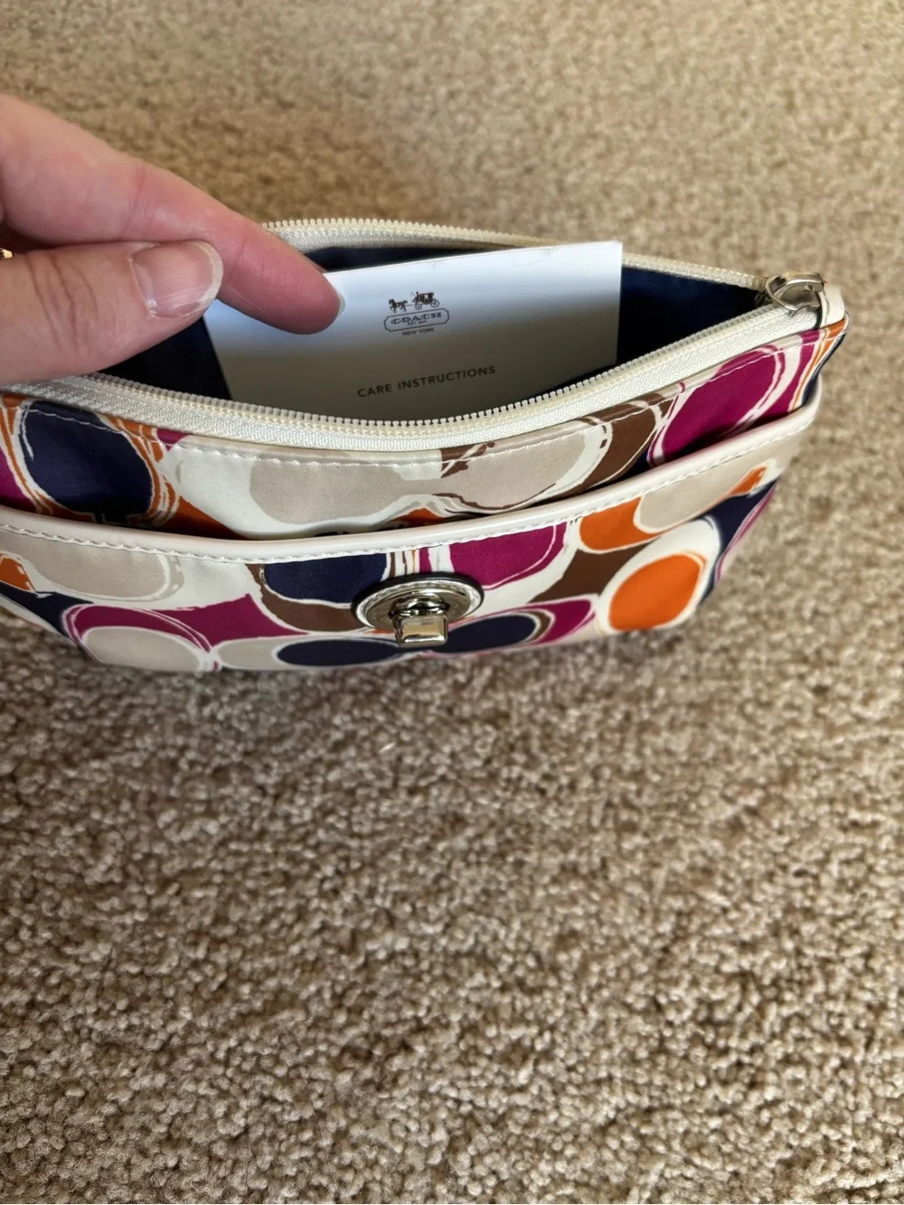 Coach Multicolor Signature Wristlet - Pink, Orange, Navy & Brown